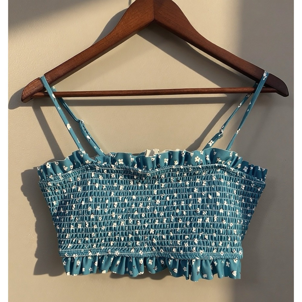 Teal Smocked Crop Cottagecore Summer‎ Fit Fairycore Spaghetti Straps Large - Picture 9 of 16